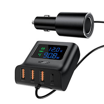 АЗП Acefast 90W 3хUSB/Type-C QC DIGITAL DISPLAY CAR HUB CHARGER B8
