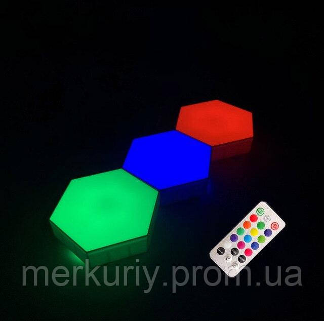Модульна настінна шестигранна комбінована лампа 3 шт. ⁇ Кольоровий настінний світильник із пультом