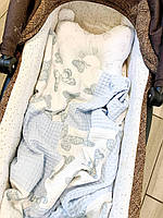 Плед в детскую кроватку/коляску Вафля+муслин 90х90 см голубой