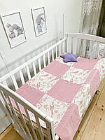 Плед в детскую кроватку/коляску Вафля+муслин 90х90 см розовый