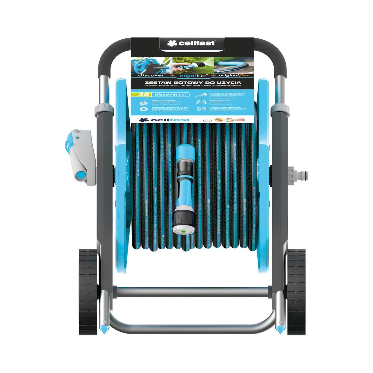 Набір DISCOVER 25 набір містить: візок для шланга DISCOVER (55-600), садовий шланг ORIGINAL FLEX 1/2" 25 м