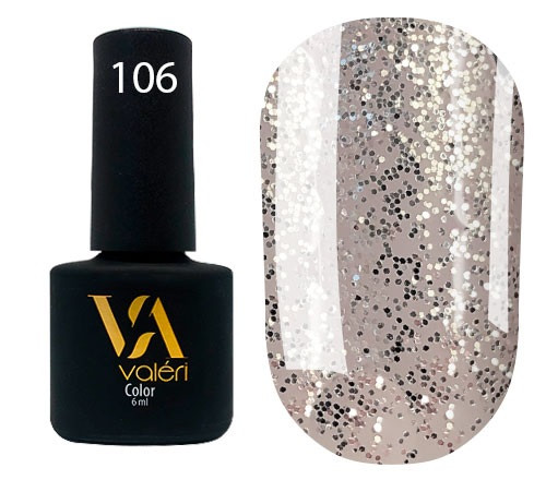 Гель-лак Valeri Color 106 Біле золото з дрібними блискітками 6 мл
