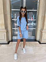 Жіночий літній костюм футболка та шорти із завищеною талією, фото 2