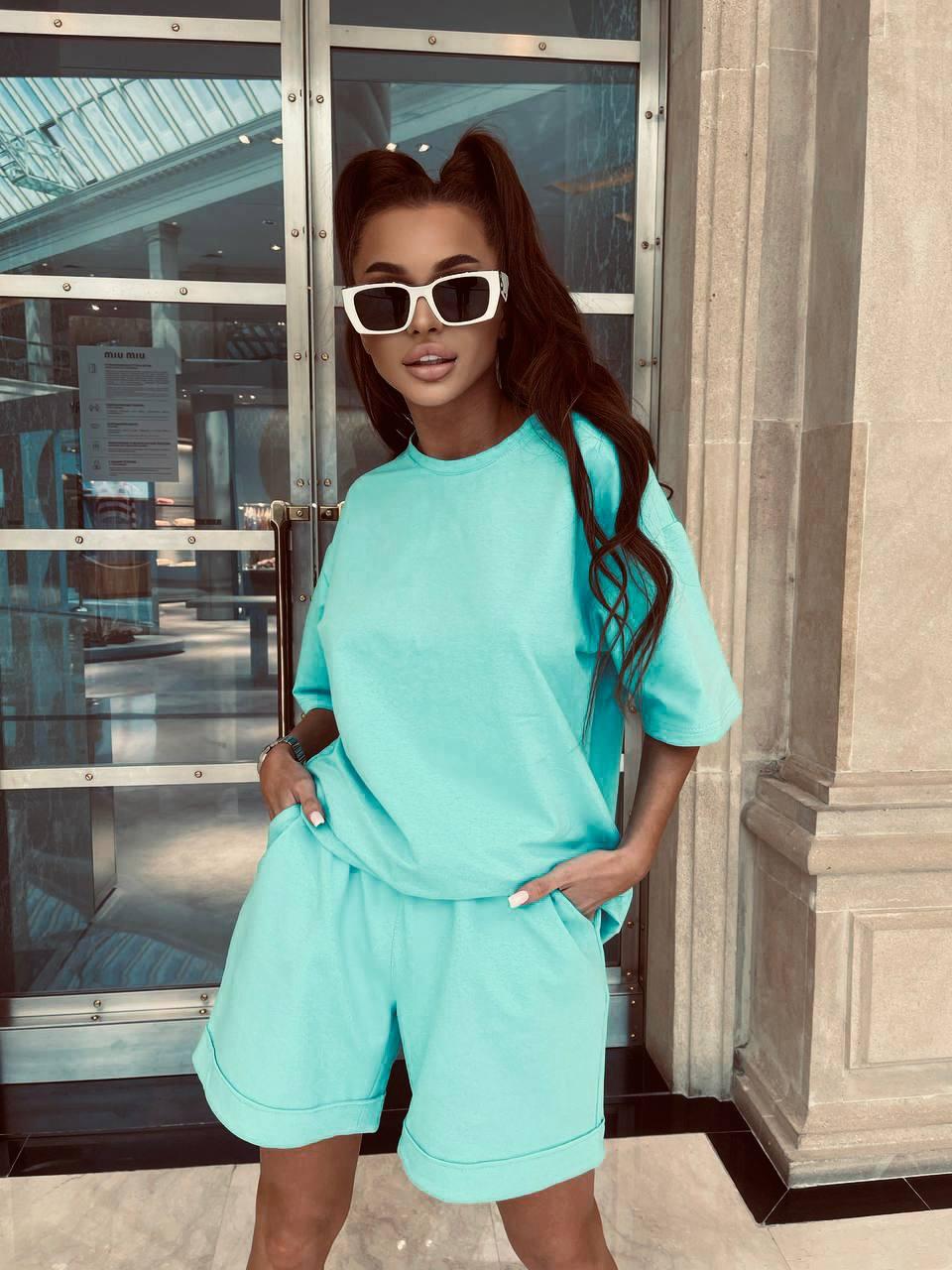 Жіночий літній костюм футболка та шорти із завищеною талією
