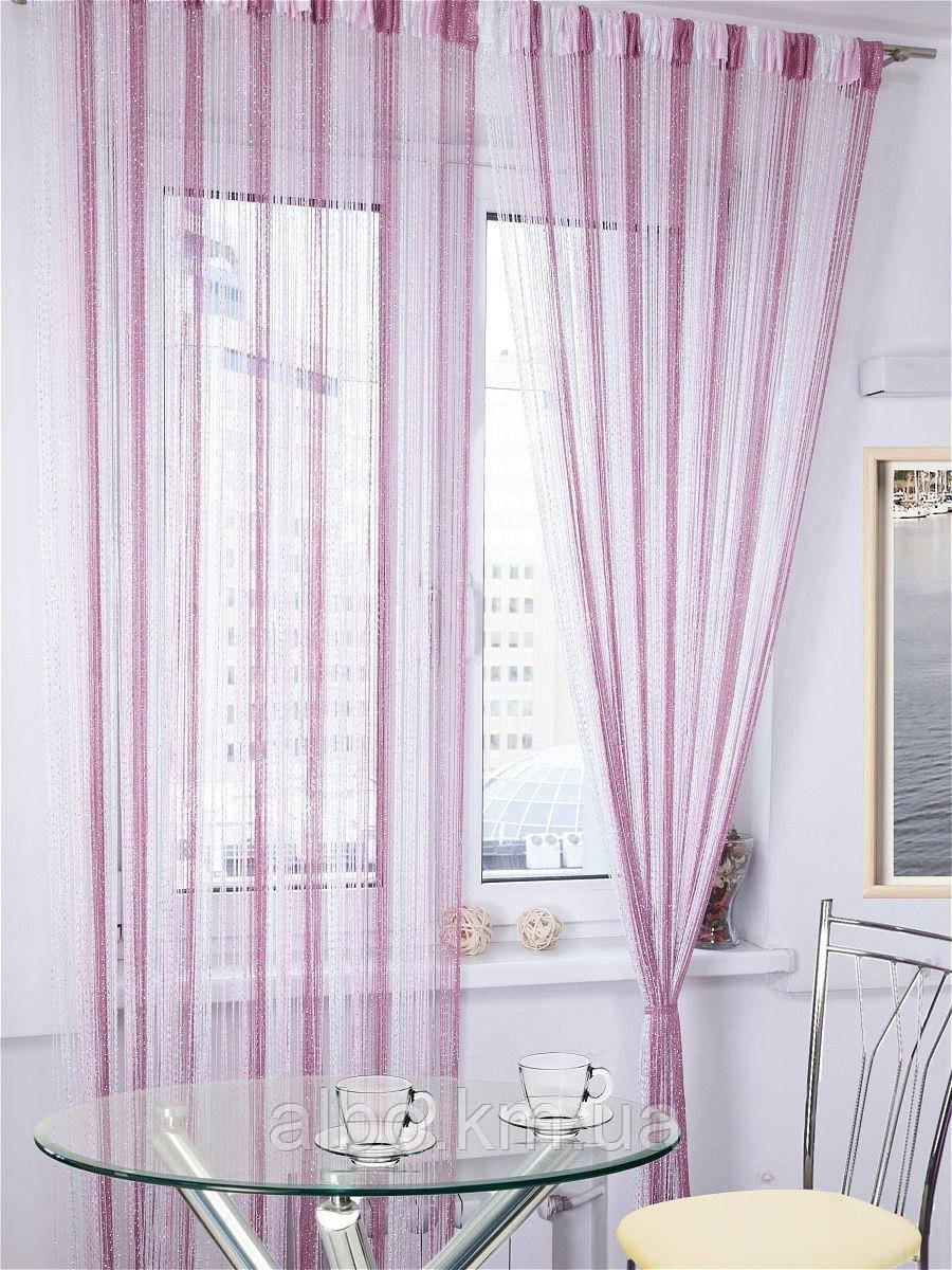 Штори нитки для зали кімнати, ниткові штори в зал кухню спальню, кісея для дому Рожево-біло-малинові (NL-210)