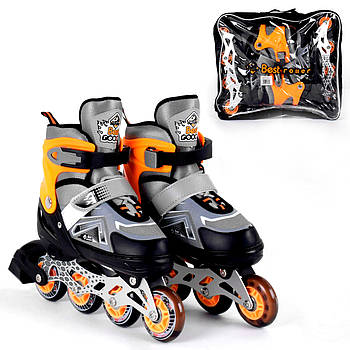 Ролики дитячі розсувні (розмір 30-33, колеса PU, переднє зі світлом, d – 6,5 см) Best Roller 6202-S Помаранчеві