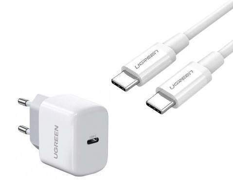 Зарядное устройство Ugreen Quick charge 4.0 PD 3.0 20W + Кабель Ugreen Type-C to Type-C 1M White (CD241)