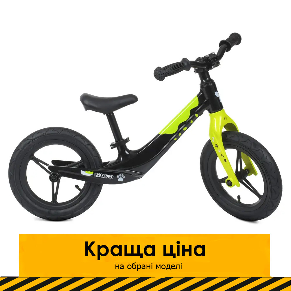 Дитячий беговел 12 дюймів (сталь, надувні колеса) PROFI KIDS LMG1255-2 Чорно-салатовий