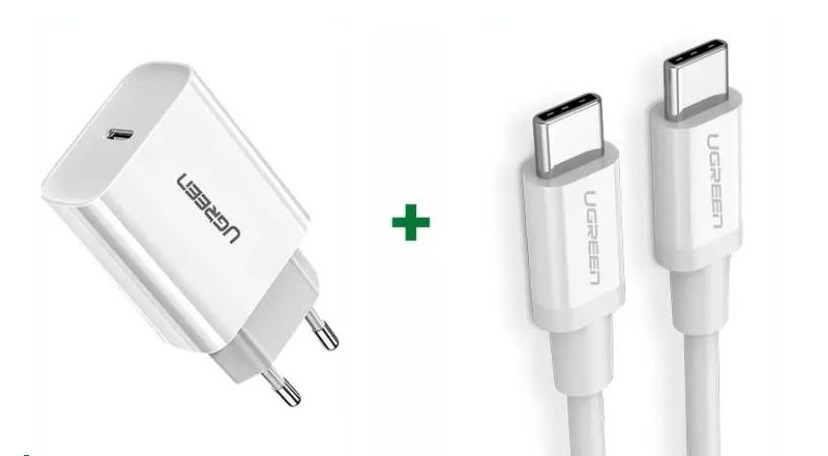 Зарядное устройство Ugreen Quick charge 4.0 PD 3.0 20W + Кабель Ugreen Type-C to Type-C 1M White (CD137)