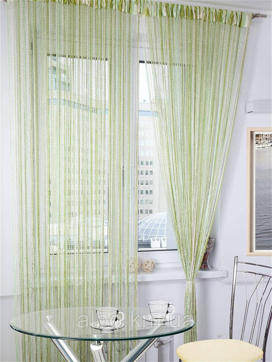 Серпанкові фіранки в будинок кабінет спальню, штори-нитки для балкону Зелено-салатово-кремові (NL-209)