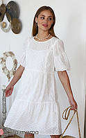 Летнее ярусное платье с рукавами-буфами для беременных и кормящих из прошвы Agnetta S Юла Мама Белый