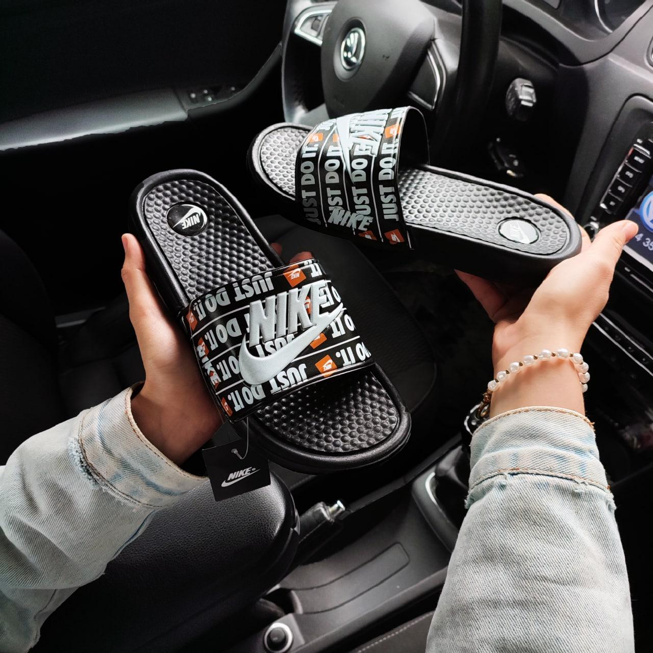 Чоловічі шлепанцы Nike Just do it чорні шлепки Тапочки Найк літні, фото 1