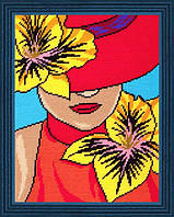 Набор для вышивки крестиком Пейзаж «Дама в шляпке» Страмин с пряжей Madeira Zweigart мулине 36х47 см