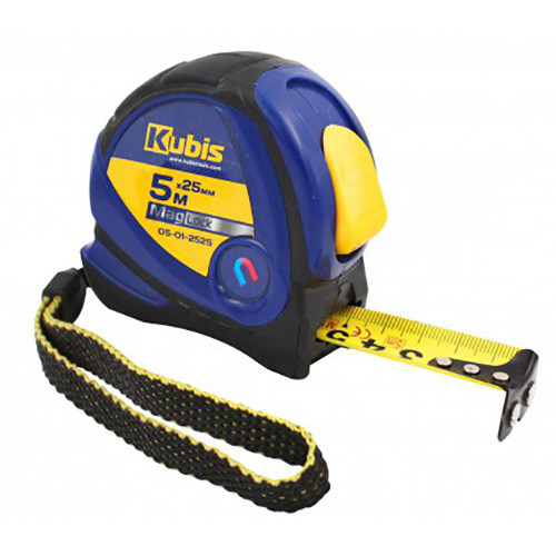 Рулетка з магнітом 5м×25мм будівельна металеве полотно Kubis 05-01-2525
