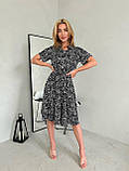 Чорне літнє плаття із шовкового софту на ґудзиках, фото 3