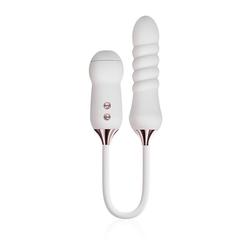 Пульсатор з вакуумним стимулятором Kistoy Cathy White на гнучкій зчеплення Feromon