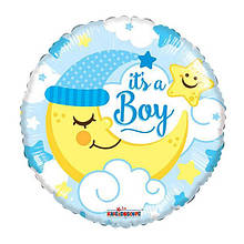 Фольгована кулька коло з місяцем "it's a boy" голубий 18" Китай