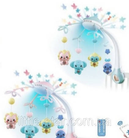 Карусель мобіль на ліжечко з ПУ, блютузом і нічником проектором "Зоряного неба"