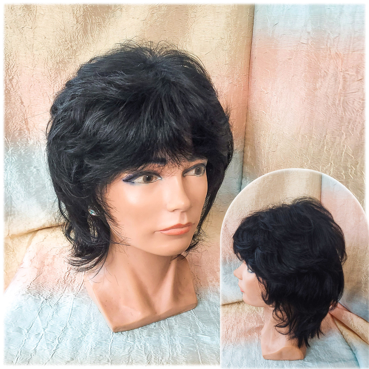 Перука з натурального волосся каскад чорний ALINA НН-1, фото 1