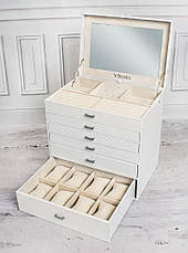 Велика скринька-органайзер Elegant Collection для прикрас, 6 рівнів, біла, фото 3