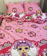 Комплект дитячої постільної полуторної білизни Ляльки Лол, Бязь Люкс, Тиротекс, яскраво-рожевий