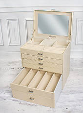 Велика скринька-органайзер Elegant Collection для прикрас, 6 рівнів, бежева, фото 6