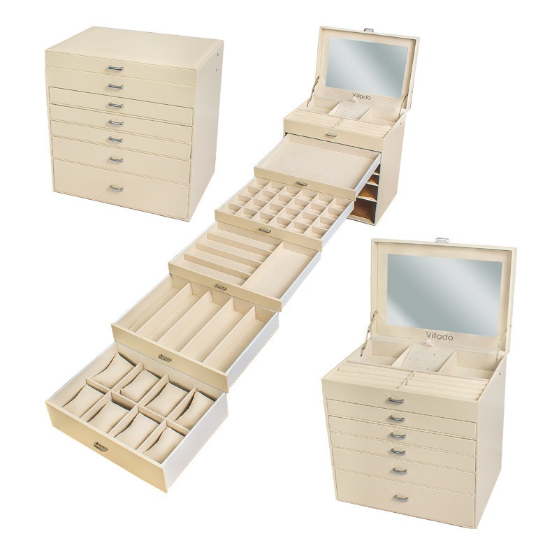 Велика скринька-органайзер Elegant Collection для прикрас, 6 рівнів, бежева