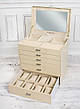 Велика скринька-органайзер Elegant Collection для прикрас, 6 рівнів, бежева, фото 9