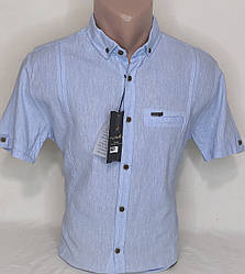 Чоловіча сорочка з коротким рукавом Fly Boys vkl-0050 блакитна льон стильна, теніска чоловічий M