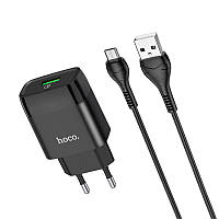 Сетевое зарядное устройство с кабелем Micro USB HOCO C72Q Glorious single port (1USB, QC3.0, 3A, 18W). Black