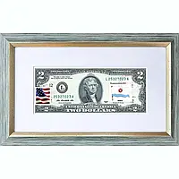 Банкнота США 2 доллара 2013 с печатью USPS, флаг Ангильи, Gem UNC в рамке с паспарту (1-сторонняя)