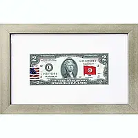 Банкнота США 2 доллара 2013 с печатью USPS, флаг Туниса, Gem UNC в объемной рамке с паспарту