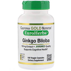 Гінкго Білоба California Gold Nutrition EuroHerbs Ginkgo Biloba 120 мг 180 капс.
