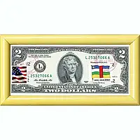 Банкнота США 2 доллара 2013 с печатью USPS, флаг Центрально-Африканской Республики, Gem UNC в пластиковой