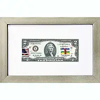Банкнота США 2 доллара 2013 с печатью USPS, флаг Центрально-Африканской Республики, Gem UNC в объемной рамке с