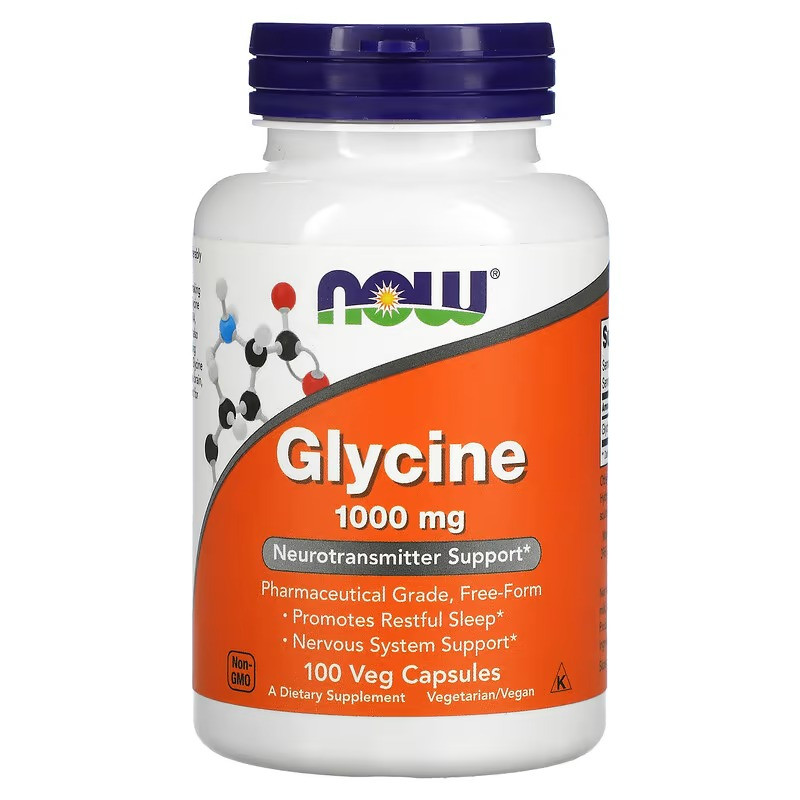 Гліцин NOW Foods "Glycine" нейромедіатор, 1000 мг (100 капсул)