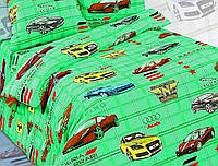 Дитяче постільна білизна полуторна Гонки, Бязь люкс, Тиротекс, зелений