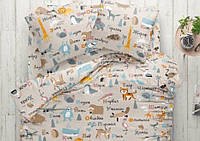 Комплект детского постельного полуторного белья Животные, Бязь Люкс, Тиротекс, бежевый