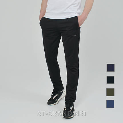 Розміри: M,L,XL,2XL,3XL. Практичні та зносостійкі чоловічі спортивні штани із трикотажу лакости - чорні, фото 1