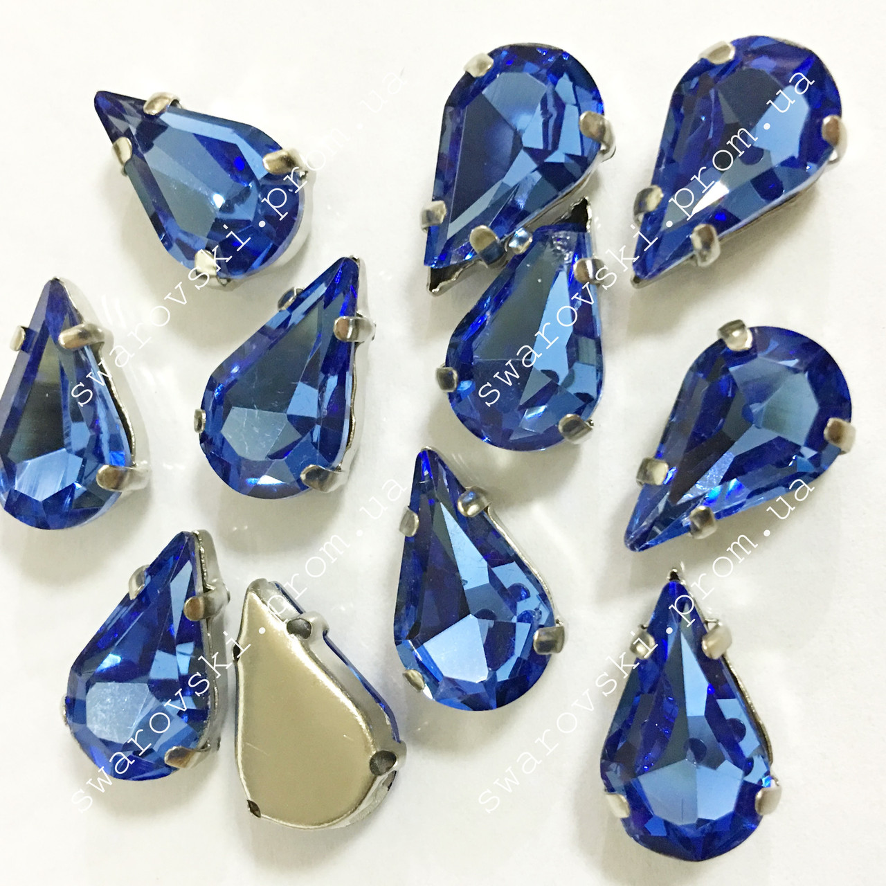 Стрази в цапах, Крапля, Розмір 8x13, Колір Sapphire, 1 шт.