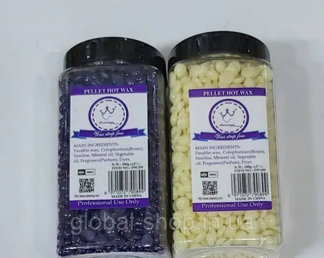 Віск плівковий для депіляції в гранулах 400 г у скляній банці,різні аромати