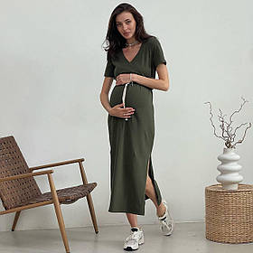 Жіноче плаття для вагітних та годуючих мам WOW MOM Хакі XS (1_1031)