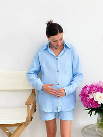 Костюм для вагітних WOW MOM Мусліновий Блакитний XXL (1_2042)
