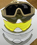 Окуляри тактичні маска для шолома,3 змінних фільтра колір пісок кайот, фото 2
