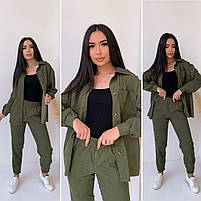 Жіночий брючний прогулянковий костюм Oversize мікровельвет рубашка и штаны, фото 10