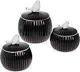 Банка порцелянова "Пташка" 500мл з об'ємним декором, чорний глянець, фото 4