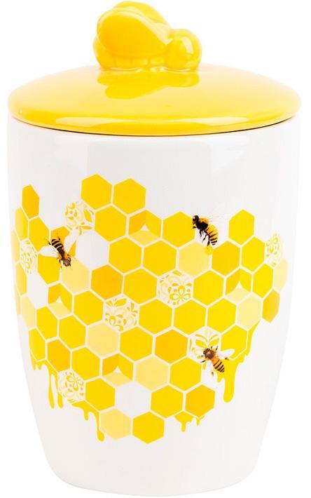 Керамічна банка-медівниця "Sweet Honey" 550мл, біла з жовтим