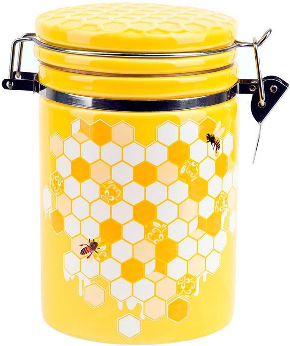 Банка керамічна "Sweet Honey" 650мл для сипучих продуктів з металевою затяжкою, жовтий