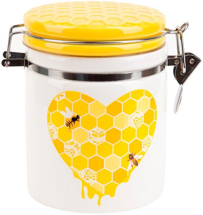 Банка керамічна "Sweet Honey" 650мл для сипучих продуктів з металевою затяжкою, білий