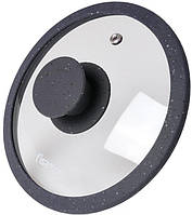 Кришка скляна Fissman ARCADES Ø 28 см із силіконовим ободом (темно-сірий мармур)